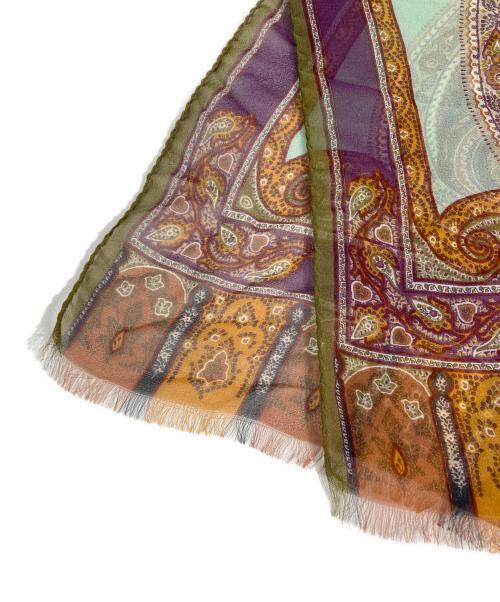ETRO（エトロ）ETRO (エトロ) ペイズリー柄シルクストール ブラウン×パープルの古着・服飾アイテム