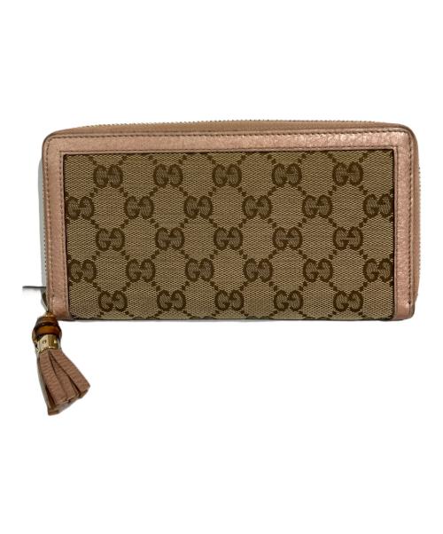 GUCCI（グッチ）GUCCI (グッチ) バンブータッセルラウンドファスナー長財布 ベージュ×ピンクの古着・服飾アイテム