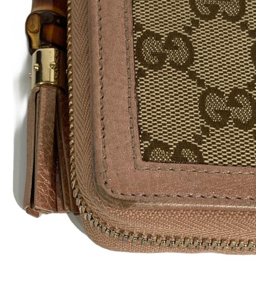 GUCCI（グッチ）GUCCI (グッチ) バンブータッセルラウンドファスナー長財布 ベージュ×ピンクの古着・服飾アイテム