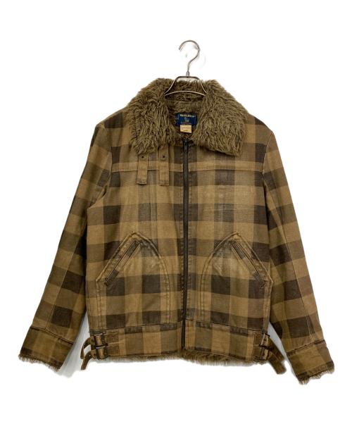WOOLRICH（ウールリッチ）WOOLRICH (ウールリッチ) ボア襟チェックジャケット ブラウン サイズ:Lの古着・服飾アイテム