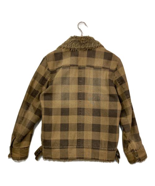 WOOLRICH（ウールリッチ）WOOLRICH (ウールリッチ) ボア襟チェックジャケット ブラウン サイズ:Lの古着・服飾アイテム