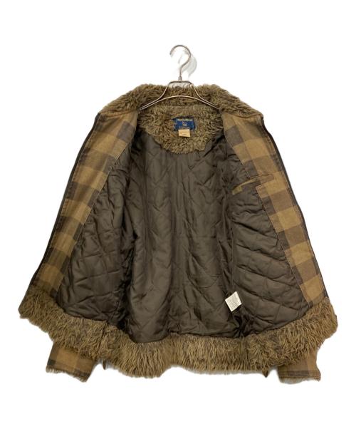 WOOLRICH（ウールリッチ）WOOLRICH (ウールリッチ) ボア襟チェックジャケット ブラウン サイズ:Lの古着・服飾アイテム