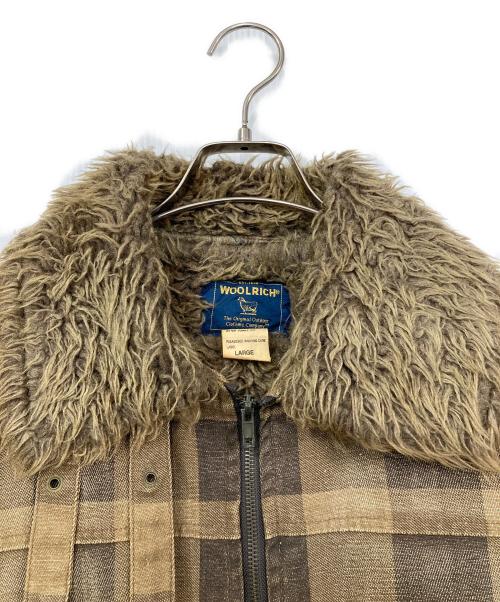WOOLRICH（ウールリッチ）WOOLRICH (ウールリッチ) ボア襟チェックジャケット ブラウン サイズ:Lの古着・服飾アイテム