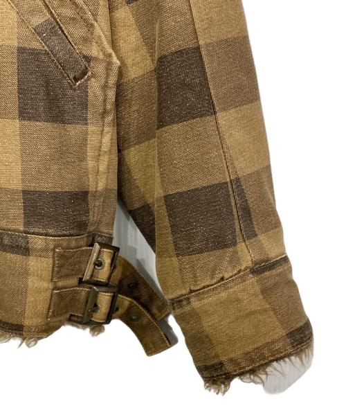 WOOLRICH（ウールリッチ）WOOLRICH (ウールリッチ) ボア襟チェックジャケット ブラウン サイズ:Lの古着・服飾アイテム