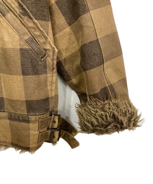 WOOLRICH（ウールリッチ）WOOLRICH (ウールリッチ) ボア襟チェックジャケット ブラウン サイズ:Lの古着・服飾アイテム