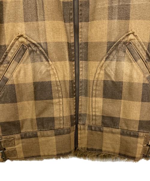 WOOLRICH（ウールリッチ）WOOLRICH (ウールリッチ) ボア襟チェックジャケット ブラウン サイズ:Lの古着・服飾アイテム