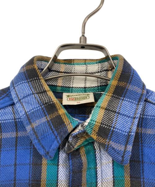 FIVE BROTHER（ファイブブラザー）FIVE BROTHER (ファイブブラザー) ヘビーネルシャツ グリーン×ブルー サイズ:Mの古着・服飾アイテム