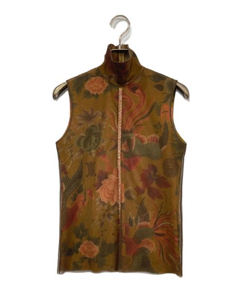 VIVIENNE TAM（ヴィヴィアンタム）VIVIENNE TAM (ヴィヴィアンタム) ノースリーブ花柄カットソー ブラウンの古着・服飾アイテム
