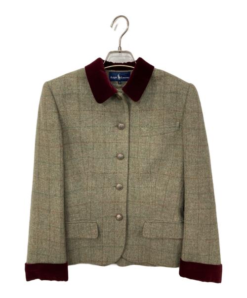 RALPH LAUREN（ラルフローレン）RALPH LAUREN (ラルフローレン) ベルベット切替ジャケット レッド×ベージュ サイズ:Ｍの古着・服飾アイテム