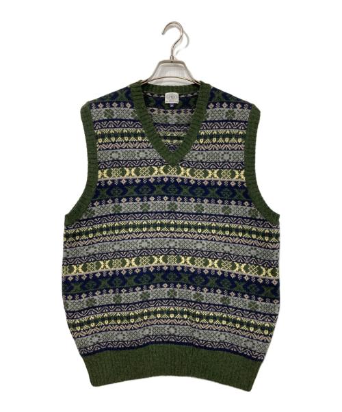 J.PRESS（ジェイプレス）J.PRESS (ジェイプレス) 総柄ニットベスト グリーン サイズ:XLの古着・服飾アイテム
