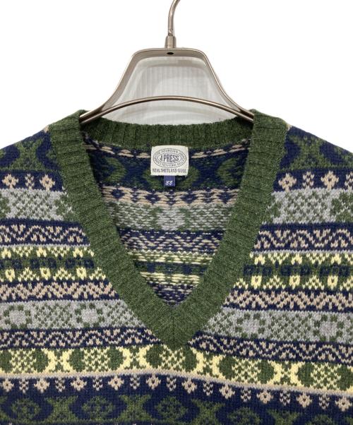 J.PRESS（ジェイプレス）J.PRESS (ジェイプレス) 総柄ニットベスト グリーン サイズ:XLの古着・服飾アイテム