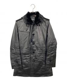 BURBERRY BLACK LABEL（バーバリーブラックレーベル）の古着「ラビットファーラムレザーコート」｜ブラック