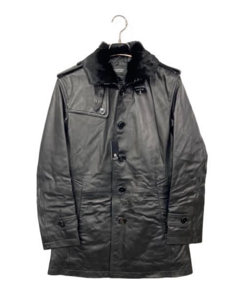 BURBERRY BLACK LABEL（バーバリーブラックレーベル）BURBERRY BLACK LABEL (バーバリーブラックレーベル) ラビットファーラムレザーコート ブラック サイズ:Mの古着・服飾アイテム
