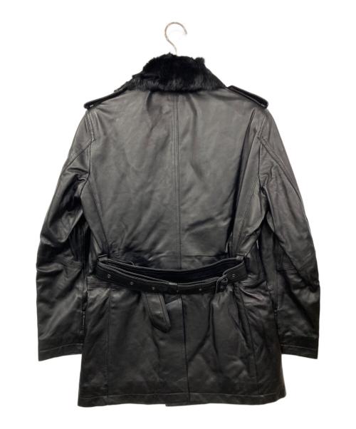 BURBERRY BLACK LABEL（バーバリーブラックレーベル）BURBERRY BLACK LABEL (バーバリーブラックレーベル) ラビットファーラムレザーコート ブラック サイズ:Mの古着・服飾アイテム