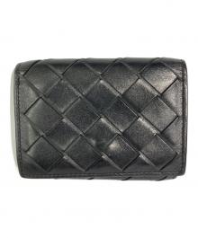 BOTTEGA VENETA（ボッテガベネタ）の古着「マキシイントレチャート3つ折り財布」｜ブラック×ブルー