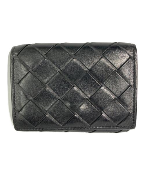 BOTTEGA VENETA（ボッテガベネタ）BOTTEGA VENETA (ボッテガベネタ) マキシイントレチャート3つ折り財布 ブラック×ブルーの古着・服飾アイテム