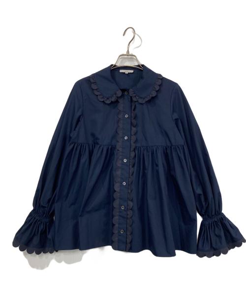 YORI（ヨリ）yori (ヨリ) スカラップトリムブラウス ネイビー サイズ:36の古着・服飾アイテム