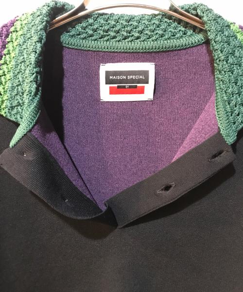 MAISON SPECIAL（メゾンスペシャル）MAISON SPECIAL (メゾンスペシャル) プライムオーバーダブルフェイスクロシェカラーサマーニットポロシャツ ブラック サイズ:1の古着・服飾アイテム