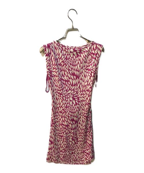 DIANE VON FURSTENBERG（ダイアンフォンファステンバーグ）DIANE VON FURSTENBERG (ダイアンフォンファステンバーグ) 総柄シルクノースリーブワンピース ピンクの古着・服飾アイテム