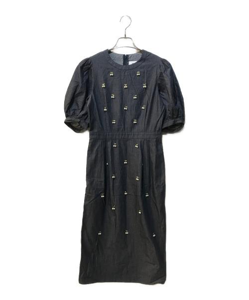 MUVEIL（ミュベール）MUVEIL (ミュベール) BALLOON SLEEVE BIJOUX DRESS インディゴ サイズ:1の古着・服飾アイテム