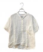 MARGARET HOWELLマーガレットハウエル）の古着「FINE LINEN カラーレスプルオーバーシャツ」｜ホワイト