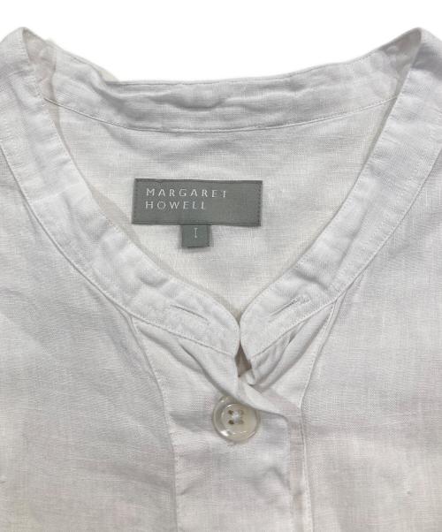 MARGARET HOWELL（マーガレットハウエル）MARGARET HOWELL (マーガレットハウエル) FINE LINEN カラーレスプルオーバーシャツ ホワイト サイズ:1の古着・服飾アイテム
