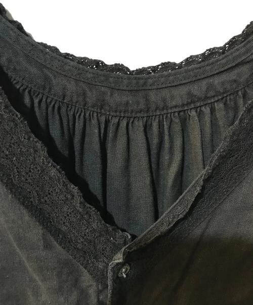 nest Robe（ネストローブ）nest Robe (ネストローブ) UpcycleLino バックVネックレースギャザーワンピース ブラック サイズ:Freeの古着・服飾アイテム