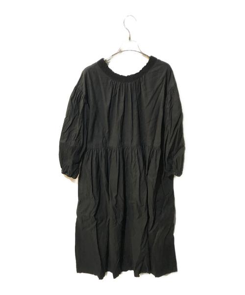nest Robe（ネストローブ）nest Robe (ネストローブ) UpcycleLino バックVネックレースギャザーワンピース ブラック サイズ:Freeの古着・服飾アイテム