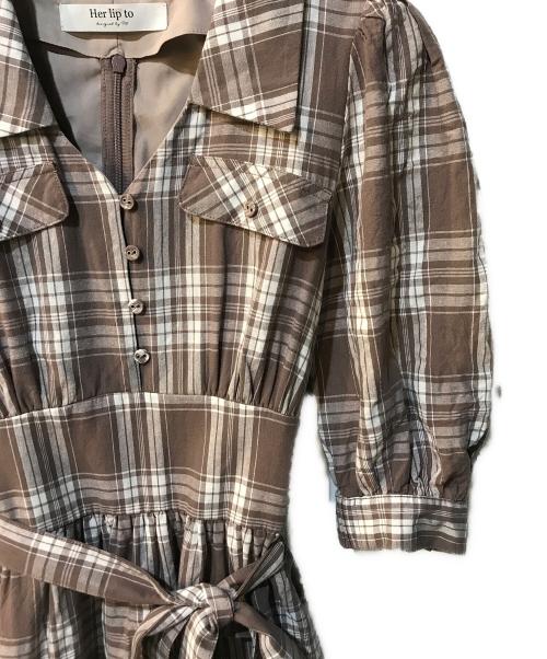 HER LIP TO（ハーリップトゥ）HER LIP TO (ハーリップトゥ) Bergamo Plaid Tiered Long Dress ブラウン サイズ:Mの古着・服飾アイテム