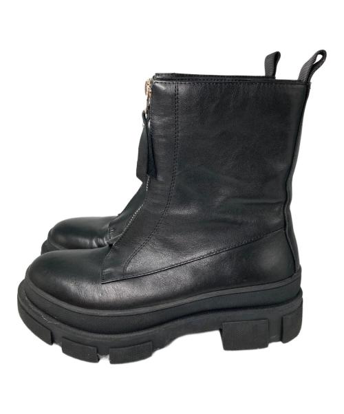 MOHI（モヒ）MOHI (モヒ) フロントジップソフトレザーショートブーツ ブラック サイズ:37の古着・服飾アイテム