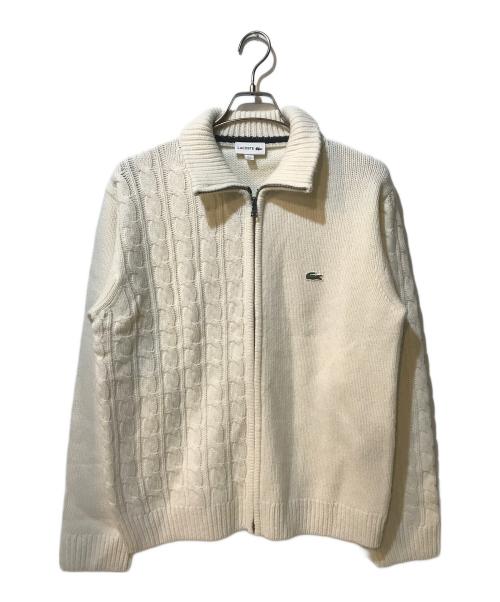 LACOSTE（ラコステ）LACOSTE (ラコステ) クレイジーニッティングハイネックジップカーディガン ホワイト サイズ:Lの古着・服飾アイテム