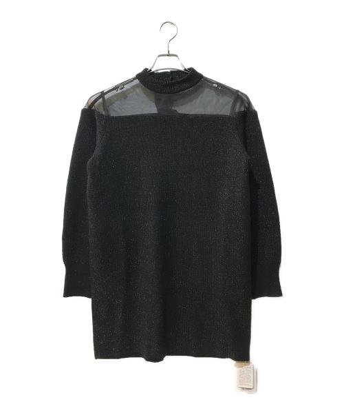 Apuweiser-riche（アプワイザーリッシェ）Apuweiser-riche (アプワイザーリッシェ) シアー切替ボウタイニットワンピース ブラック サイズ:2 未使用品の古着・服飾アイテム