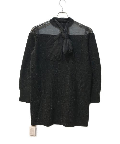 Apuweiser-riche（アプワイザーリッシェ）Apuweiser-riche (アプワイザーリッシェ) シアー切替ボウタイニットワンピース ブラック サイズ:2 未使用品の古着・服飾アイテム