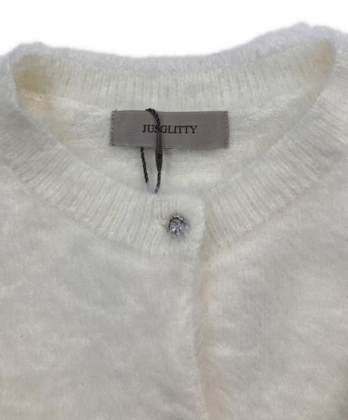 JUSGLITTY（ジャスグリッティー）JUSGLITTY (ジャスグリッティー) ビジューフラッフィカーディガン ホワイト サイズ:M 未使用品の古着・服飾アイテム