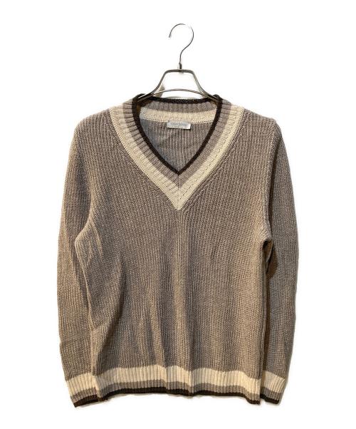 GRAN SASSO（グランサッソ）GRAN SASSO (グランサッソ) ローゲージリネンコットンVネックチルデンニット グレー サイズ:48の古着・服飾アイテム