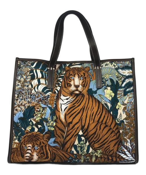 ear PAPILLONNER（イアパピヨネ）ear PAPILLONNER (イアパピヨネ) トラ柄 コットン×レザートートバッグ マルチカラーの古着・服飾アイテム