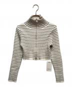 Snidelスナイデル）の古着「フロントジップニットプルオーバー」｜ホワイト×ブラック