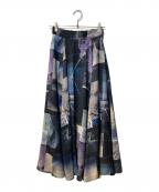 HAREハレ）の古着「フォトコラージュフレアスカート」｜ブラック×パープル