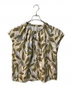 TOMORROW LAND collectionトゥモローランドコレクション）の古着「アロエリーフプリント ドローストリングボウタイブラウス」｜ベージュ