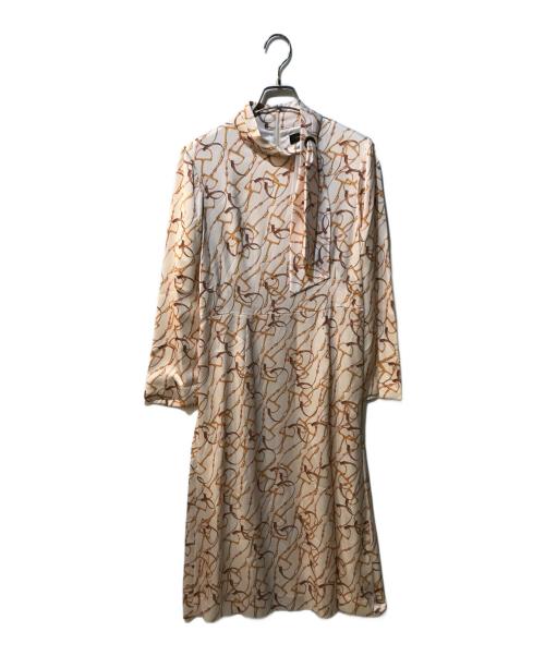 AMACA（アマカ）AMACA (アマカ) ボウタイ総柄ワンピース ベージュ サイズ:38 未使用品の古着・服飾アイテム