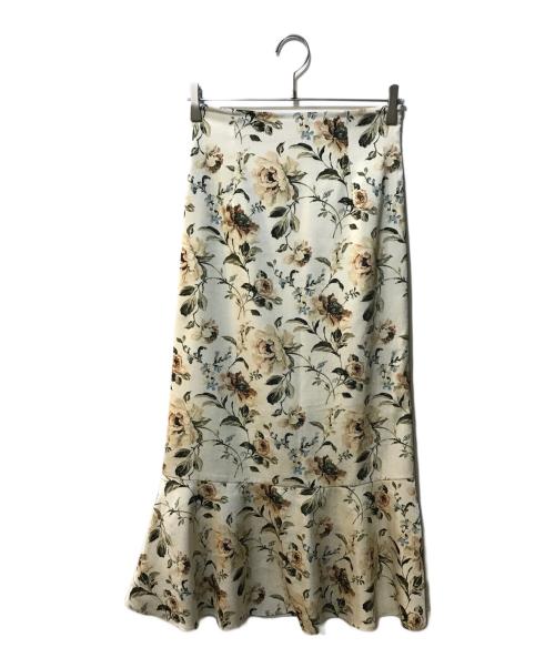 Noble（ノーブル）Noble (ノーブル) フラワープリントヘムフレアスカート ホワイト サイズ:Mの古着・服飾アイテム