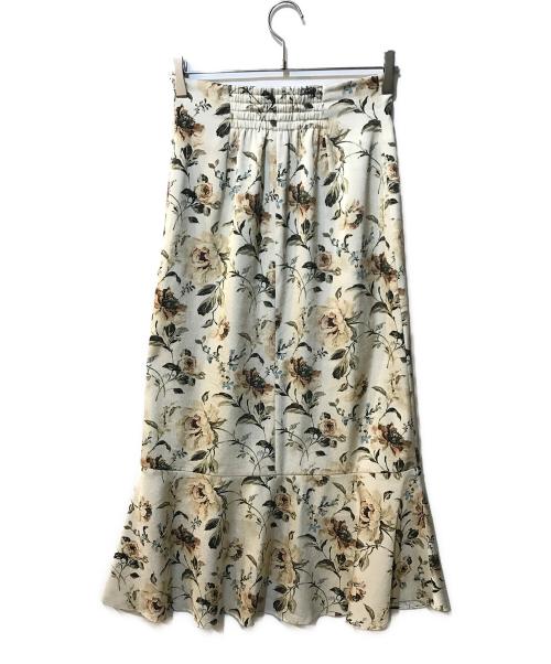 Noble（ノーブル）Noble (ノーブル) フラワープリントヘムフレアスカート ホワイト サイズ:Mの古着・服飾アイテム