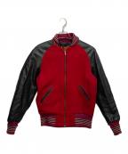 skookumスクーカム）の古着「レザー切替スタジャン」｜ブラック×レッド