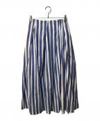 BEAMS×AK+1ビームス×エーケーワン）の古着「ランダムタック ストライプスカート」｜ホワイト×ブルー
