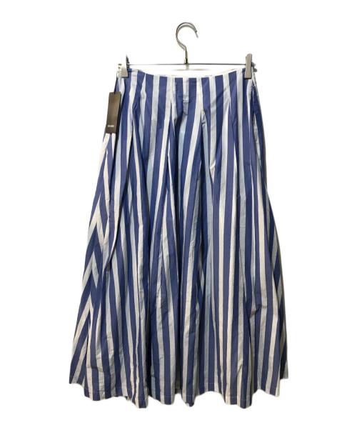 BEAMS（ビームス）BEAMS (ビームス) AK+1 (エーケーワン) ランダムタック ストライプスカート ホワイト×ブルー サイズ:38 未使用品の古着・服飾アイテム