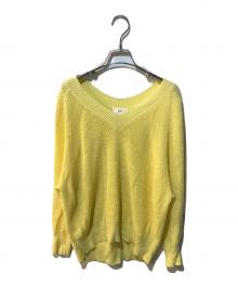 1er Arrondissement（プルミエ アロンディスモン）の古着「リネン畦デザインVネックプルオーバー」｜イエロー
