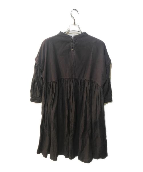 nest Robe（ネストローブ）nest Robe (ネストローブ) コットンモールスキンリネン切替えドレス ボルドー サイズ:Freeの古着・服飾アイテム