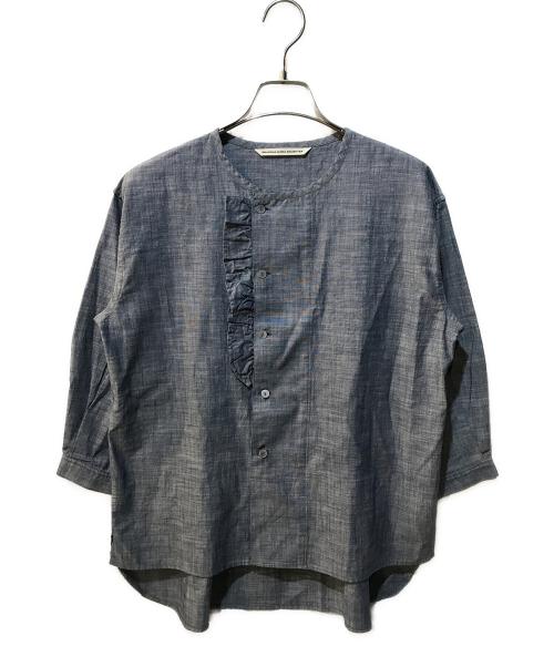 GRANDMA MAMA DAUGHTER（グランマママドーター）GRANDMA MAMA DAUGHTER (グランマママドーター) アシンメトリーフリルノーカラーシャツ グレーの古着・服飾アイテム