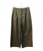 MAISON SPECIALメゾンスペシャル）の古着「120/2/2 Suvin Cotton Gabardine Prime-Wide Two Tucks Pants」｜オリーブ