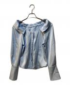 polauraポロ―ラ）の古着「ボウタイmany wayオフショルサテンブラウス」｜ブルー